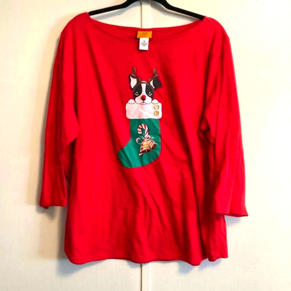 Ruby Rd Christmas Stocking Top, red, size 1X, worn once